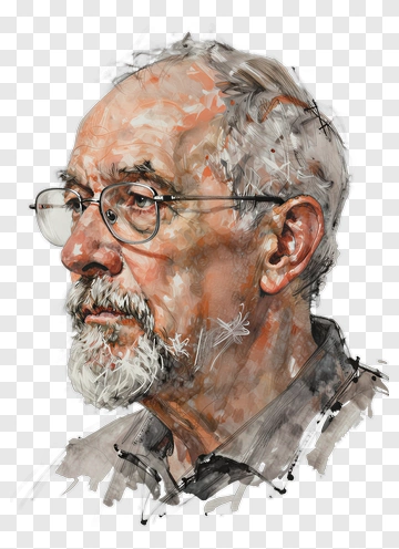 Elderly Man With Glasses In Watercolor Portrait PNG