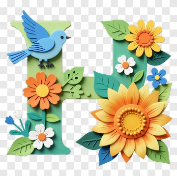 Letter H With Bird And Sunflower PNG