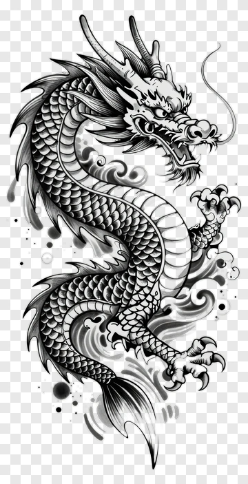 Black And White Dragon Tattoo Design PNG