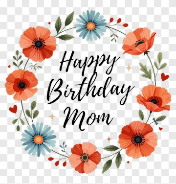 Happy Birthday Mom Floral Wreath PNG