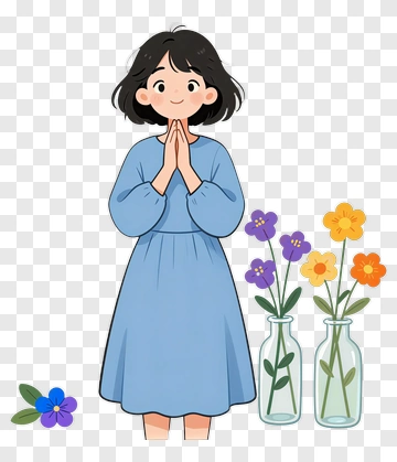 Girl Praying With Flowers PNG