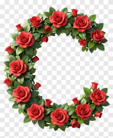 Red Rose Letter C With Green Leaves PNG