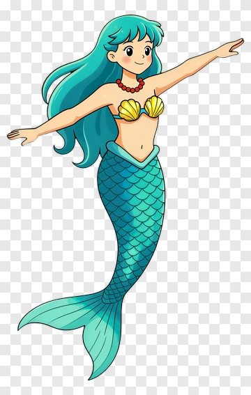 Playful Mermaid With Long Blue Hair PNG