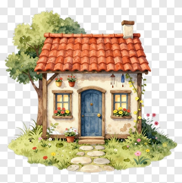 Cozy Cottage With Flower Garden PNG