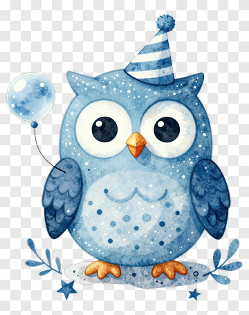 Blue Owl With Party Hat PNG