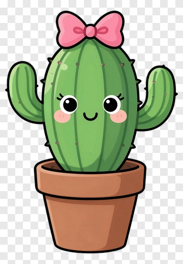 Cute Cactus With Pink Bow PNG