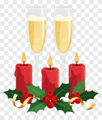 Champagne Glasses With Candles And Holly PNG