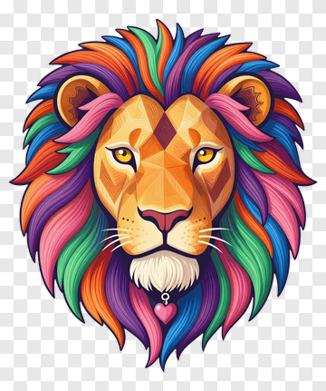 Colorful Lion Head With Heart Pendant PNG