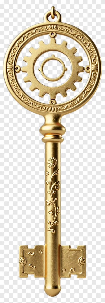 Golden Key With Gear Ornament PNG