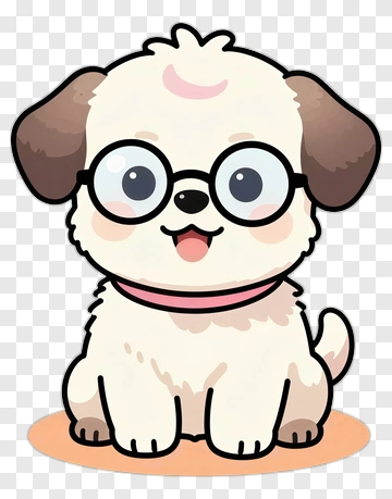 Cute Cartoon Puppy With Glasses PNG