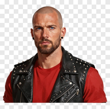 Man With Studded Vest And Red Shirt PNG