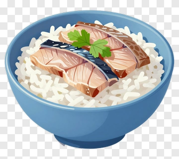 Bowl Of Rice With Fish And Herb PNG