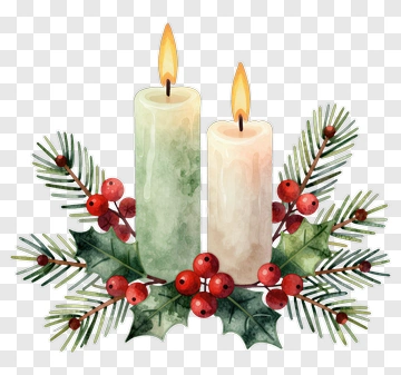 Two Candles With Holly And Pine PNG