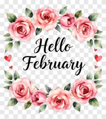 Hello February With Pink Roses PNG