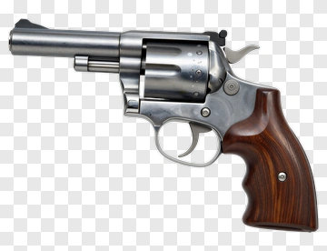 Silver Revolver With Wooden Grip PNG