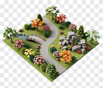 3D Garden Landscape With Path And Bridge PNG