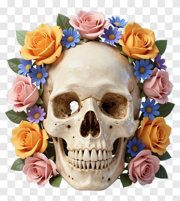 Skull Adorned With Flower Crown PNG