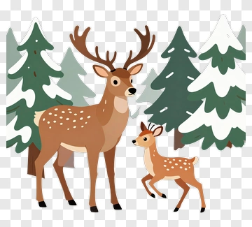 Deer And Fawn In Winter Forest PNG