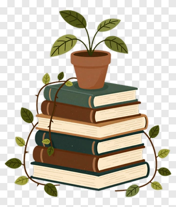 Stack Of Books With Potted Plant PNG