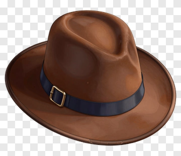 Classic Brown Fedora Hat With Blue Band PNG
