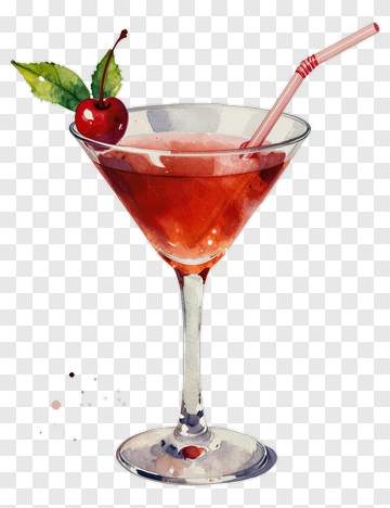 Red Cocktail With Cherry Garnish PNG