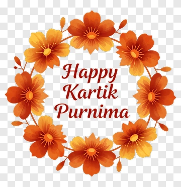 Happy Kartik Purnima Flower Wreath PNG