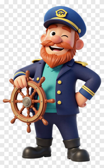 Joyful Captain Holding Ship Wheel PNG