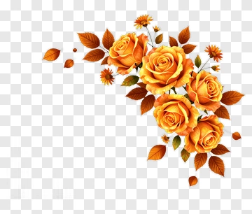 Orange Roses With Autumn Leaves PNG