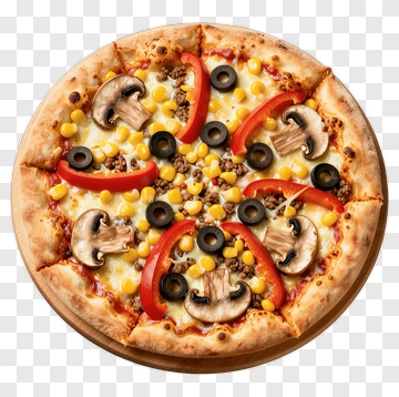 Pizza With Mushroom Pepper And Olive Toppings PNG
