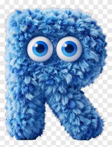 Blue Fluffy Letter R With Big Eyes PNG