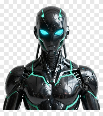 Cybernetic Robot With Glowing Eyes PNG