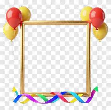Gold Frame With Balloons And Ribbon PNG
