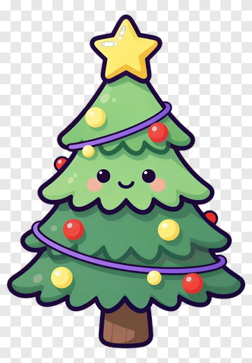 Cute Christmas Tree With Star And Ornaments PNG