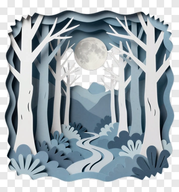Paper Cutout Forest With Moon PNG