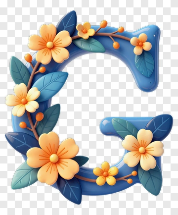 Decorative Letter G With Flowers PNG