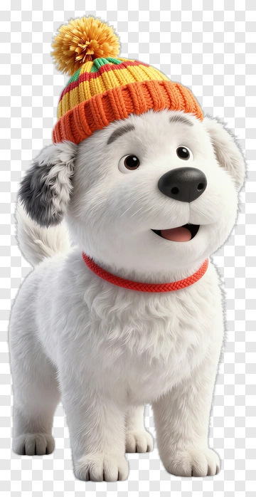Happy Cartoon Puppy Wearing Colorful Hat PNG