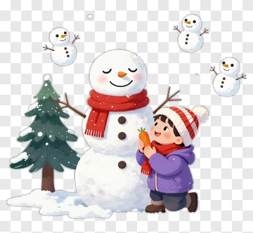 Child With Snowman In Winter PNG