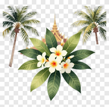 Frangipani Flower With Green Leaves PNG