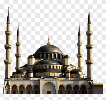 Grand Mosque With Blue Dome And Gold Minarets PNG