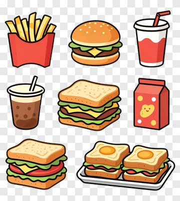 Cartoon Fast Food Icons PNG