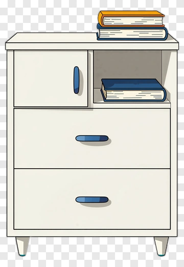 White Drawer Cabinet With Books PNG