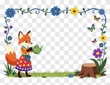 Fox Pouring Tea In A Garden PNG
