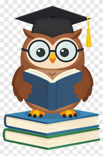 Owl Wearing Graduation Cap Reading Book PNG