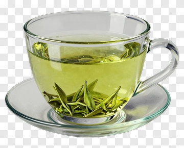 Tea Cup With Green Tea Leaves PNG