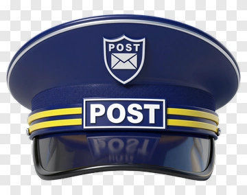 Blue Postal Hat With Yellow Stripes PNG