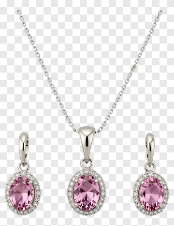 Pink Gemstone Silver Jewelry Set PNG