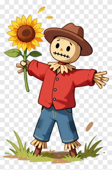 Scarecrow Holding Sunflower PNG