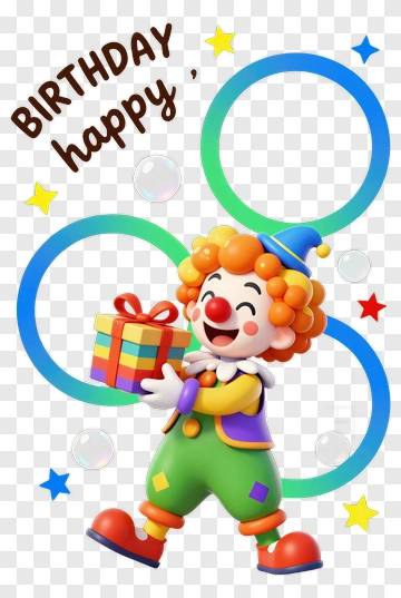 Happy Birthday Clown Holding Gift PNG