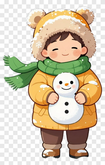Child Holding Snowman In Winter PNG