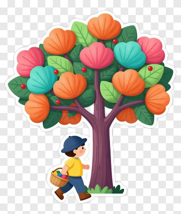 Child Picking Fruit From Tree PNG